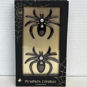 Anthropologie Halloween Black Spiders Pumpkin Pin Charms - New